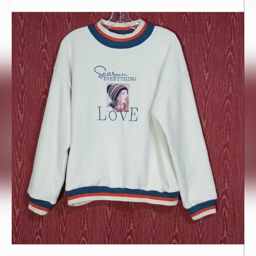 REDSKY SEASON EVERYTHING LOVE Cream Long Sleeve Crew Neck Sweatshirt Graphic 1XL